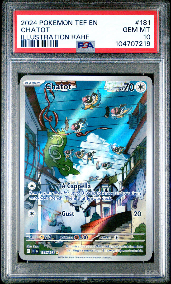 2024 Pokemon Tef En-Temporal Forces #181 Chatot Illustration Rare PSA 10