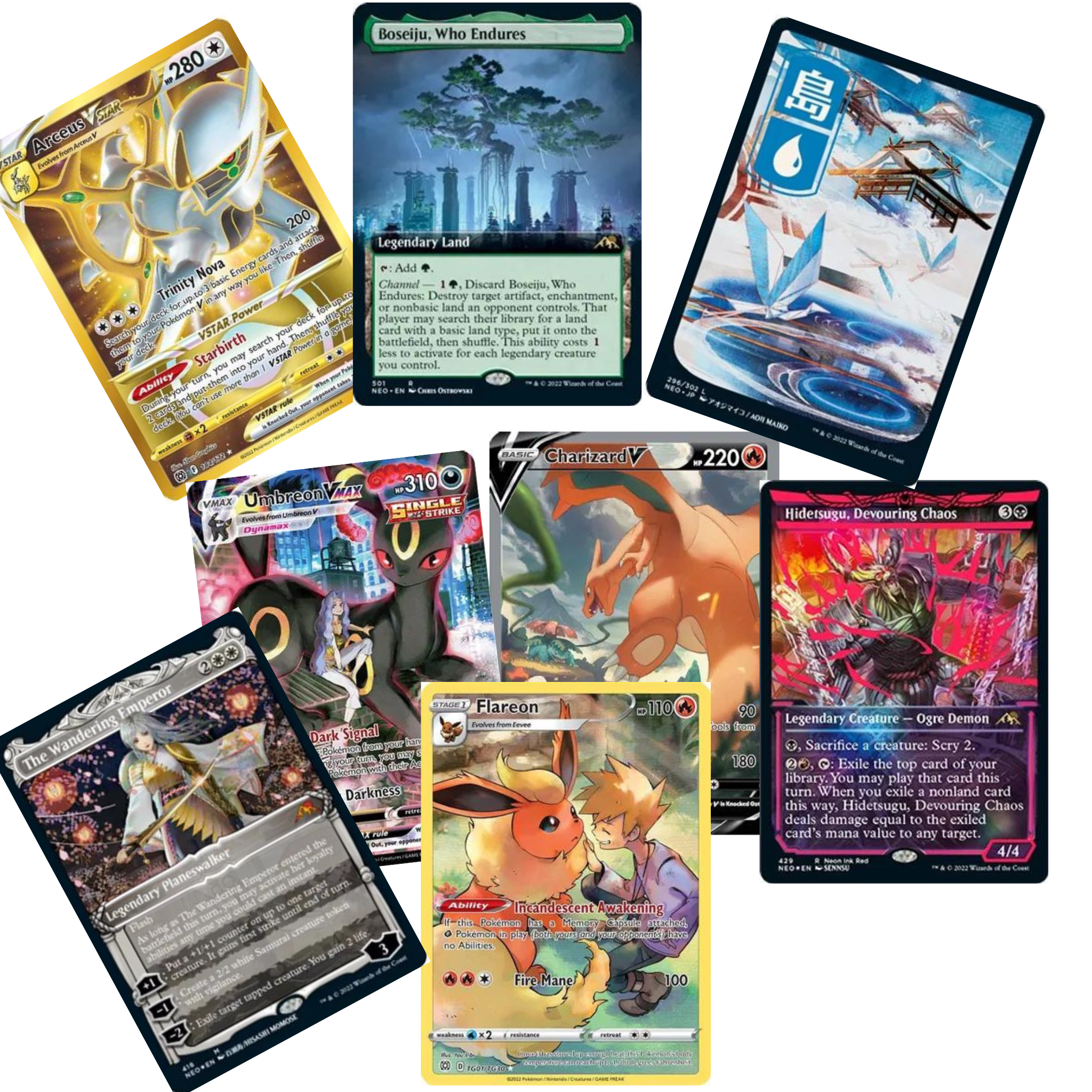 various Pokemon and Magic cards